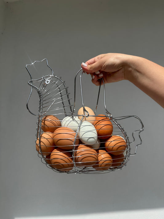 Hen Metal Silver Egg Basket